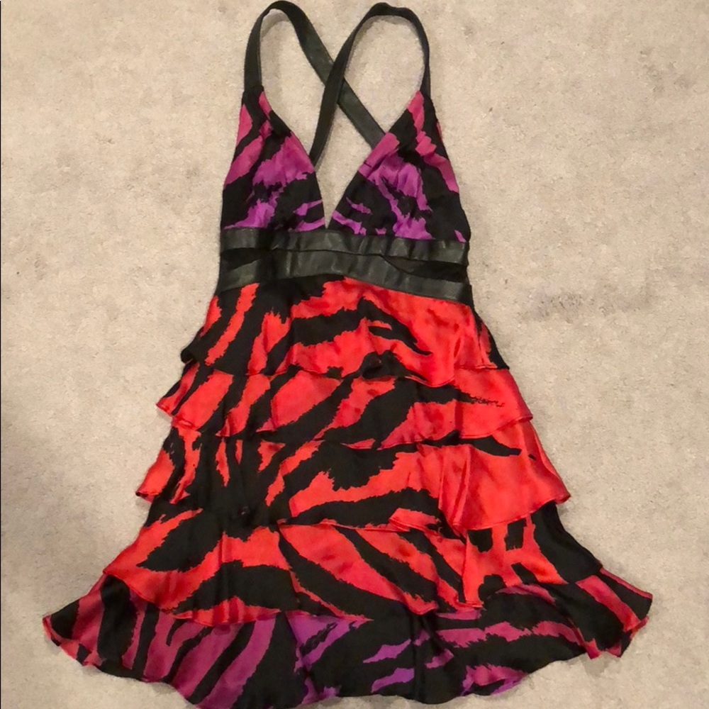 Bebe fit and flare halter strap salsa dress